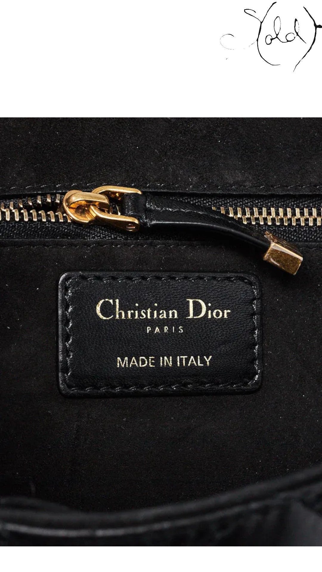 Sold Attire Christian Dior black lambskin Dioraddict flap bag interior label and zipper detail