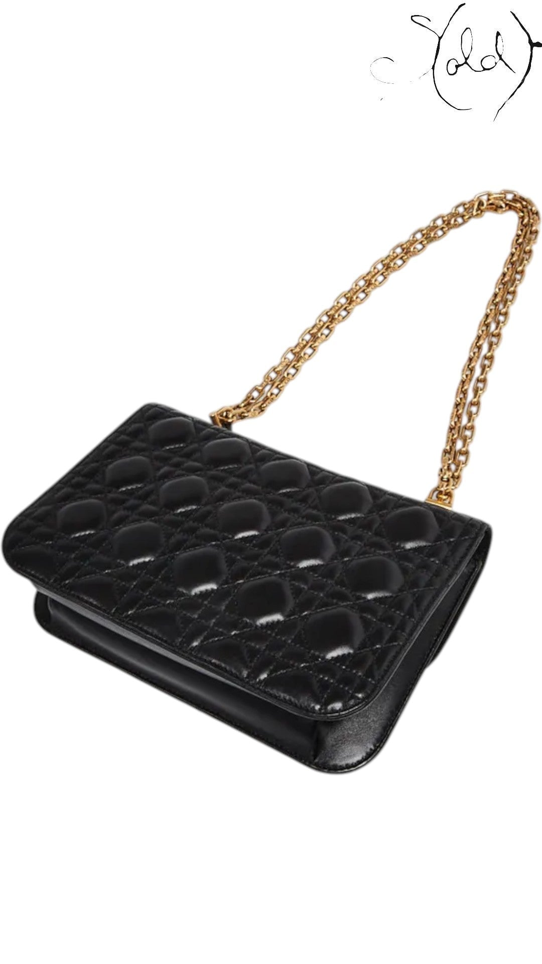 Sold Attire black lambskin Christian Dior Dioraddict flap bag with cannage quilting and gold chain strap.