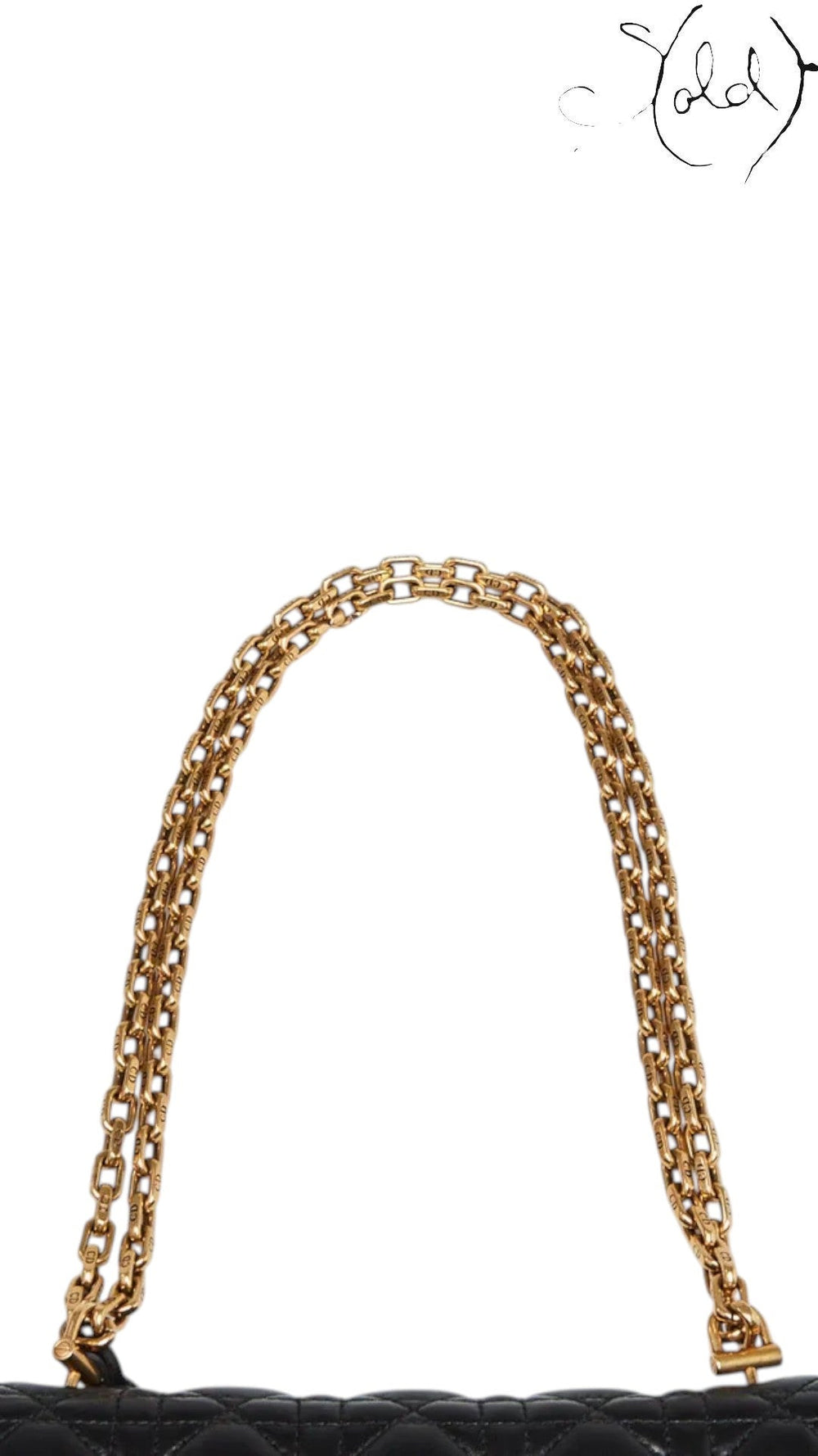 Sold Attire black lambskin Dioraddict flap bag with aged gold chain strap and cannage quilting.