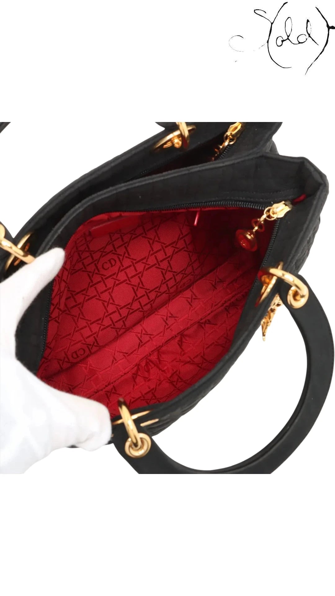 Christian Dior Large Lady Dior Black Cannage Quilted Nylon 1990s, Side view | Sold Attire