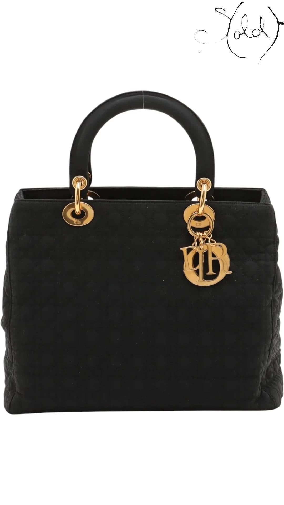 Christian Dior Top Handle Bag Christian Dior Large Lady Dior Black Cannage Quilted Nylon 1990s | Sold Attire