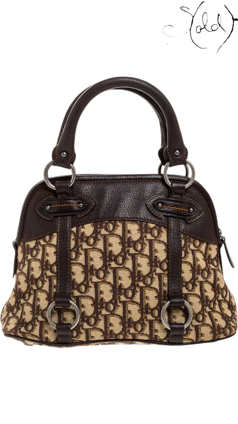 Christian Dior Trotter CD Satchel Beige Brown Canvas Early 2000s, Interior view | Sold Attire