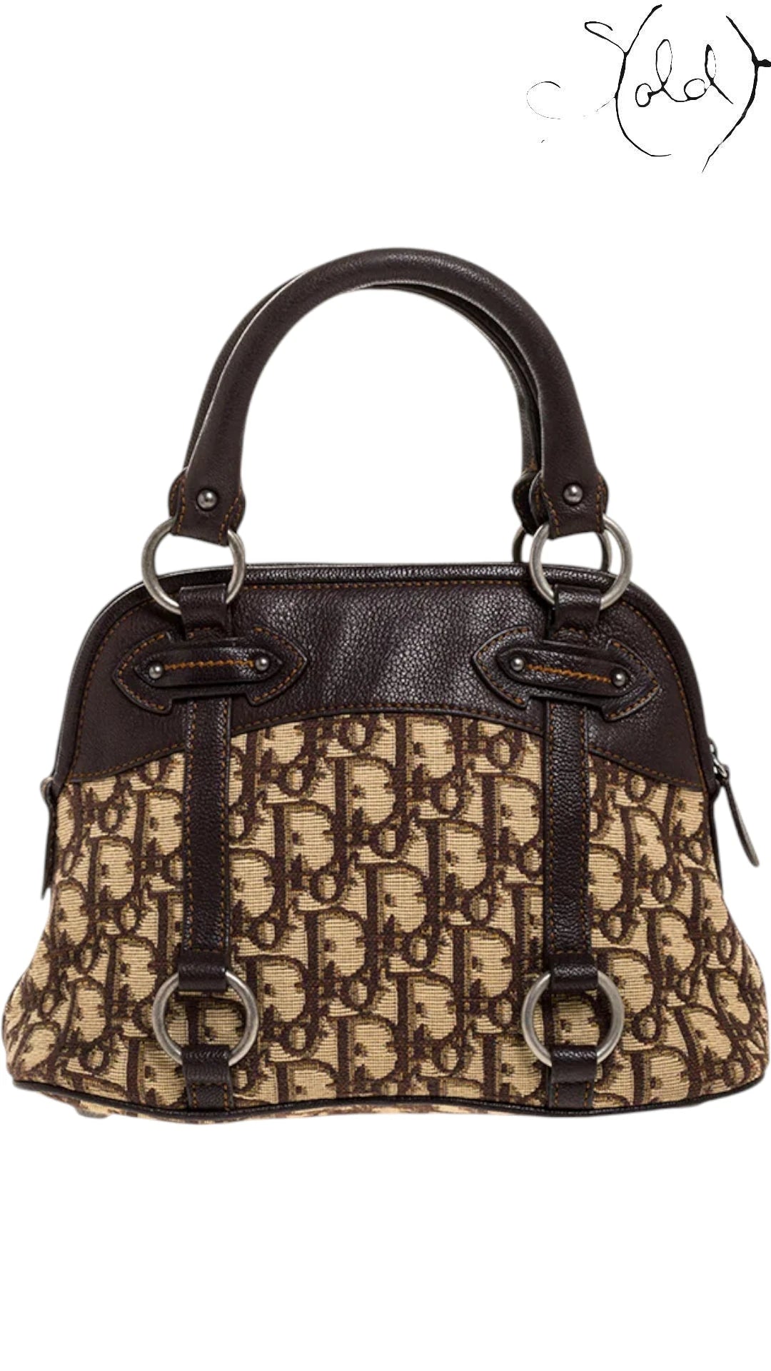 Christian Dior Trotter CD Satchel Beige Brown Canvas Early 2000s, Interior view | Sold Attire