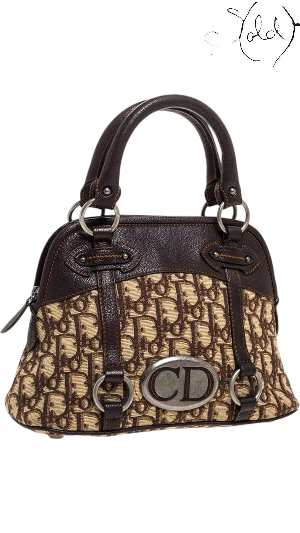 Christian Dior Trotter CD Satchel Beige Brown Canvas Early 2000s, Back view | Sold Attire