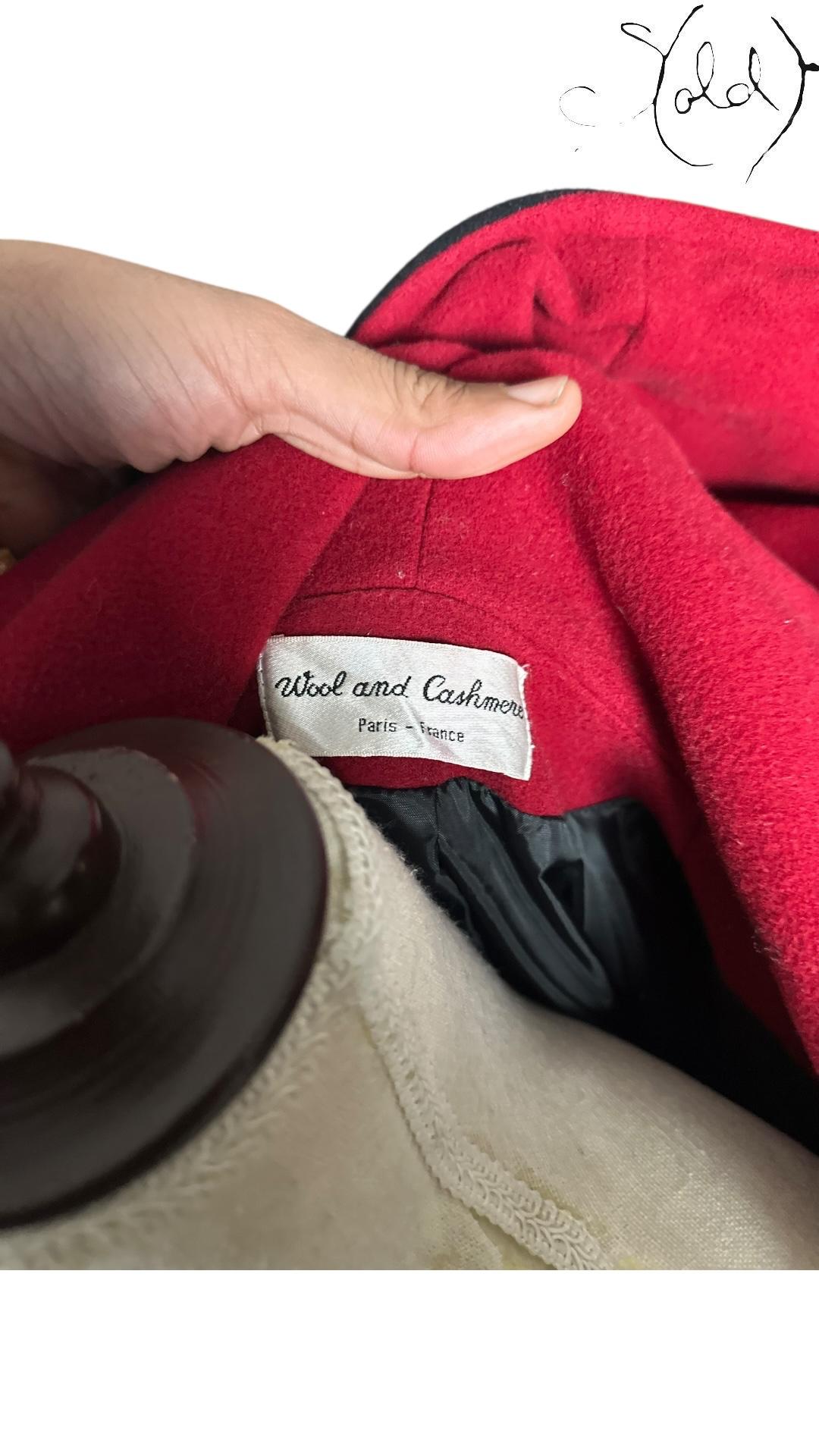 Christian Dior Wool Cashmere Coat Black Red 1980s Size 44, Hardware detail | Sold Attire