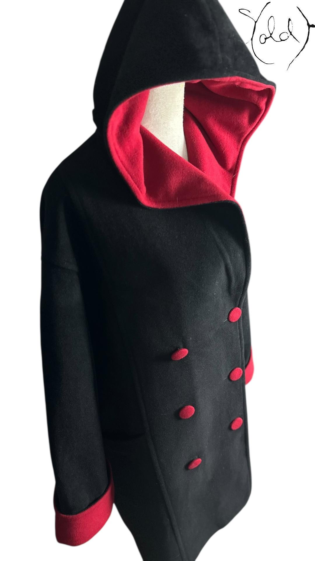 Christian Dior Wool Cashmere Coat Black Red 1980s Size 44, Back view | Sold Attire
