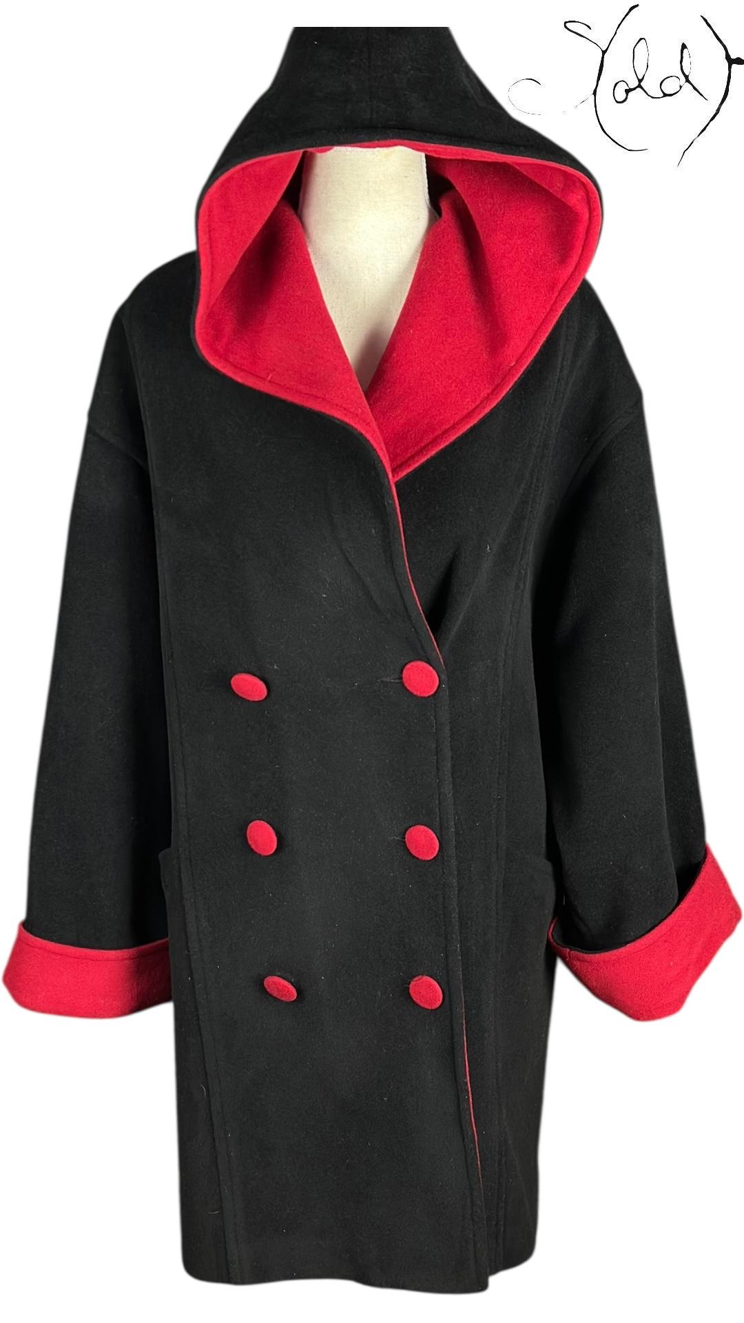 Christian Dior Wool Cashmere Coat Black Red 1980s Size 44 — Authenticated Pre-Owned | Sold Attire