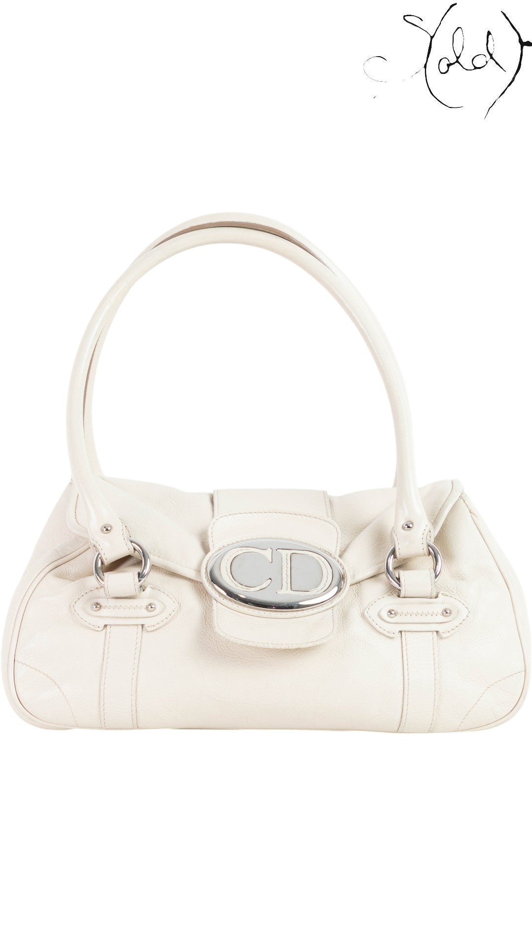 Dior Saint Germaine Cream Leather Flap Bag front view