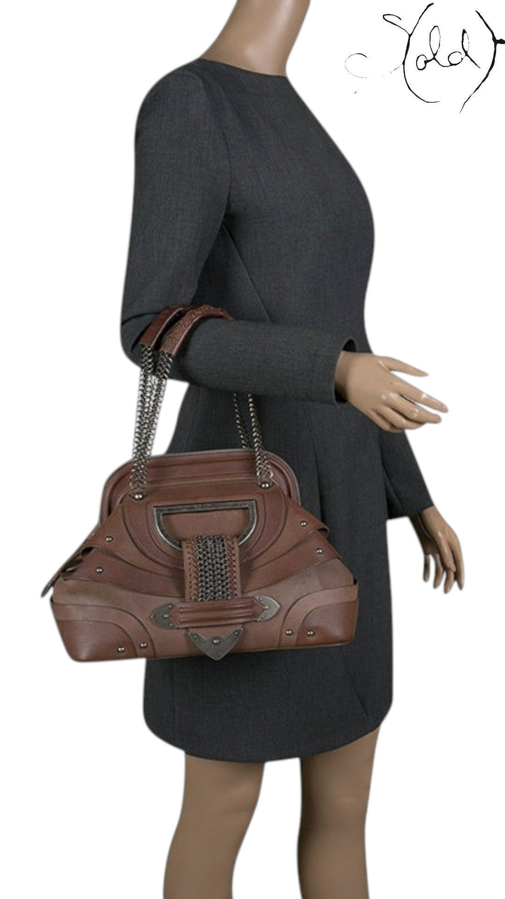 Dior Jeanne Frame Satchel brown leather angled view