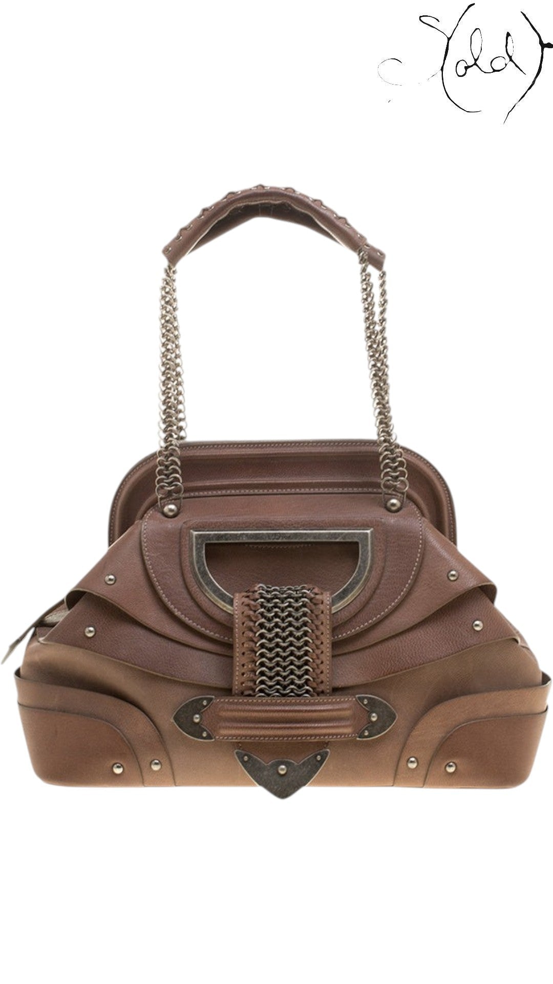 Dior Jeanne Frame Satchel brown leather front view
