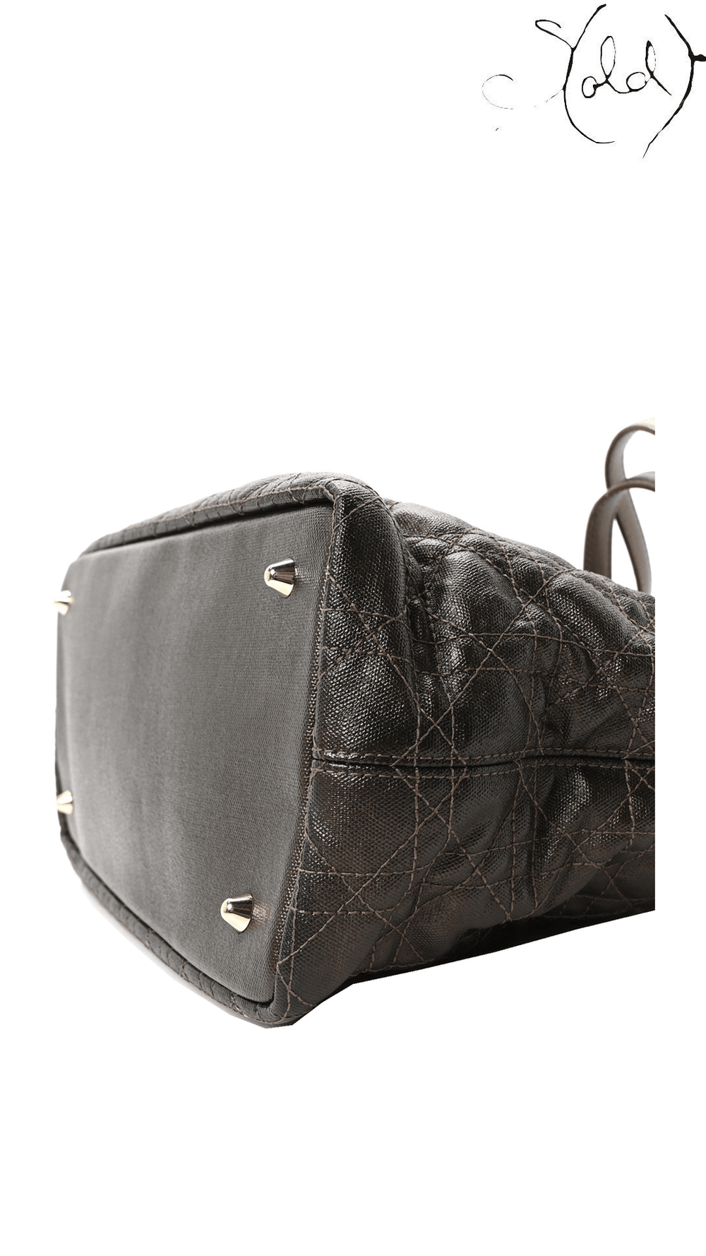 Dior Bronze Cannage Small Panarea Tote: opposite base corner detail