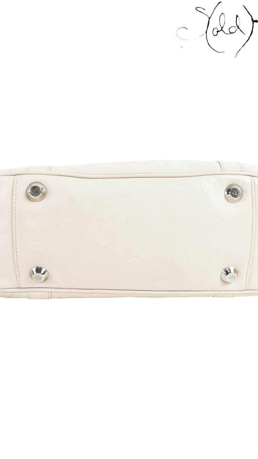 Sold Attire Dior Saint Germaine bag base featuring cream leather and four silver-tone protective feet with CD logos.