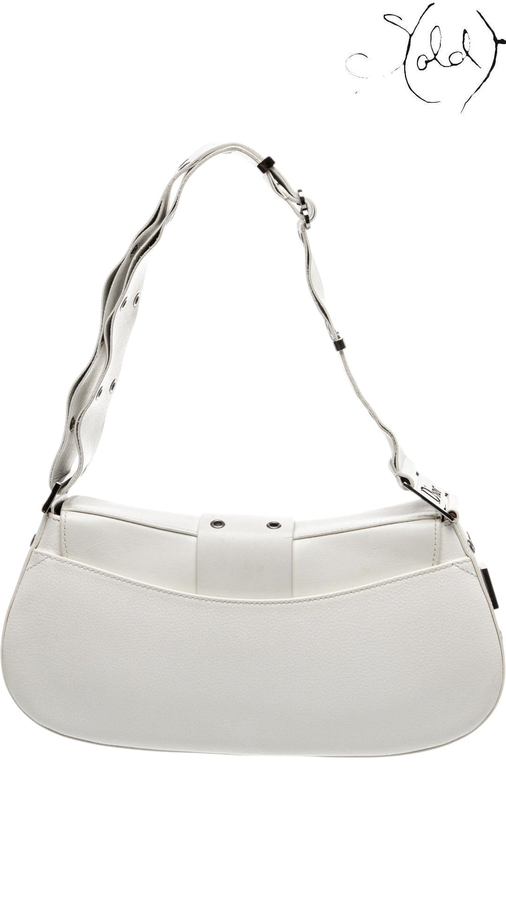 Sold Attire vintage Dior Street Chic shoulder bag in white leather with silver-tone hardware and adjustable strap