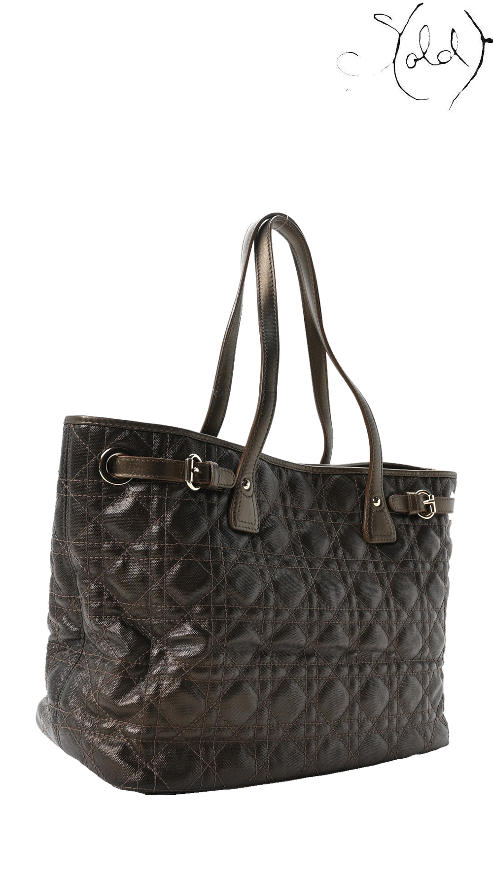 Dior Bronze Cannage Small Panarea Tote: angled view