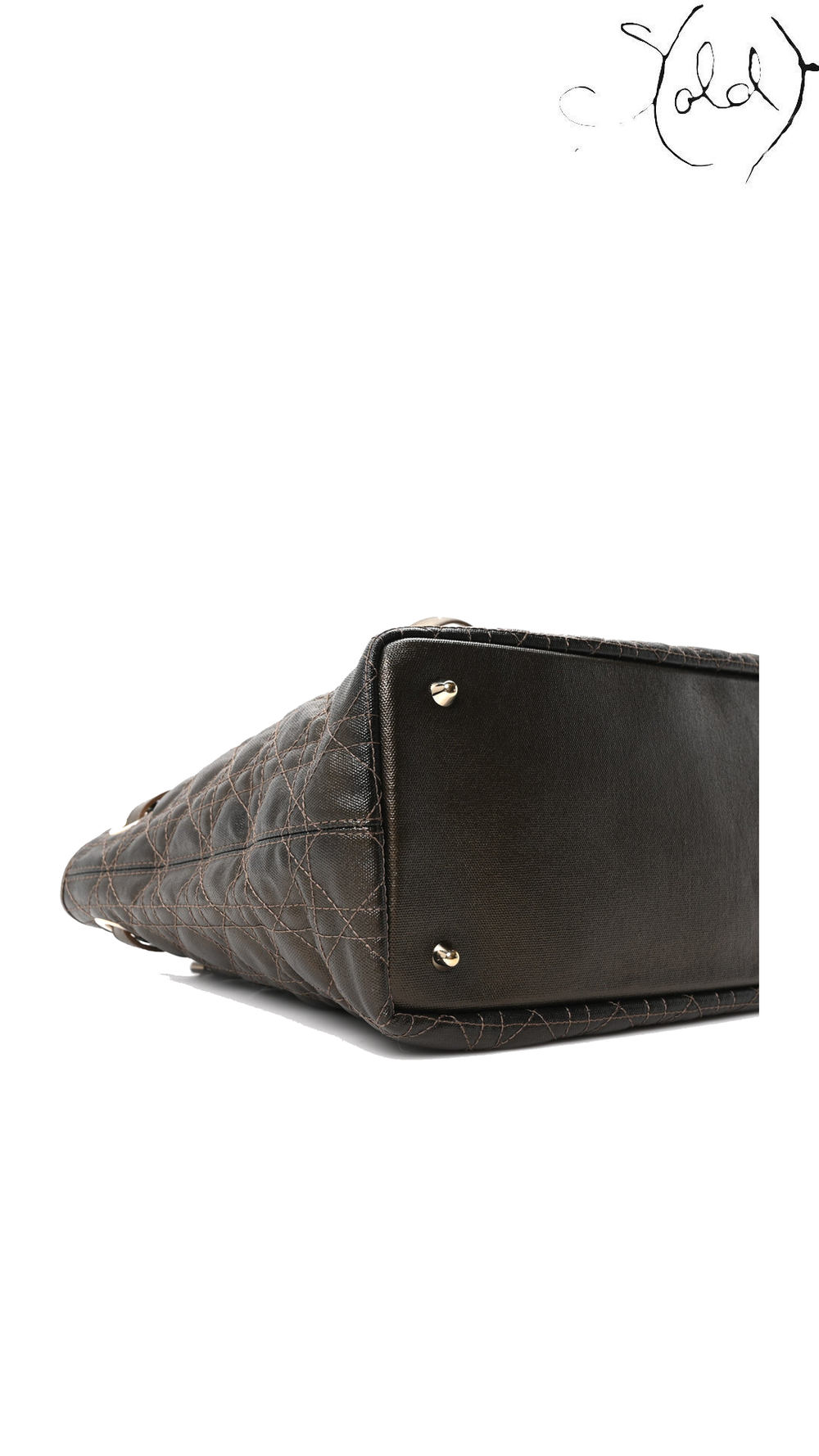 Dior Bronze Cannage Small Panarea Tote: base corner detail