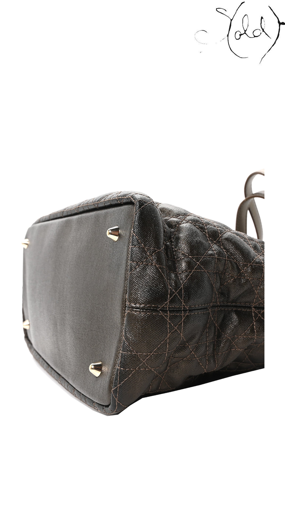 Dior Bronze Cannage Small Panarea Tote: opposite base corner detail
