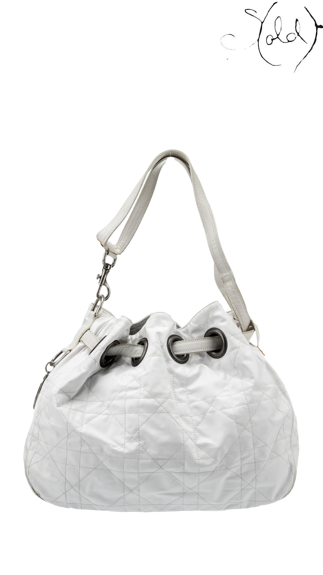 Dior white patent Cannage hobo bag: front view