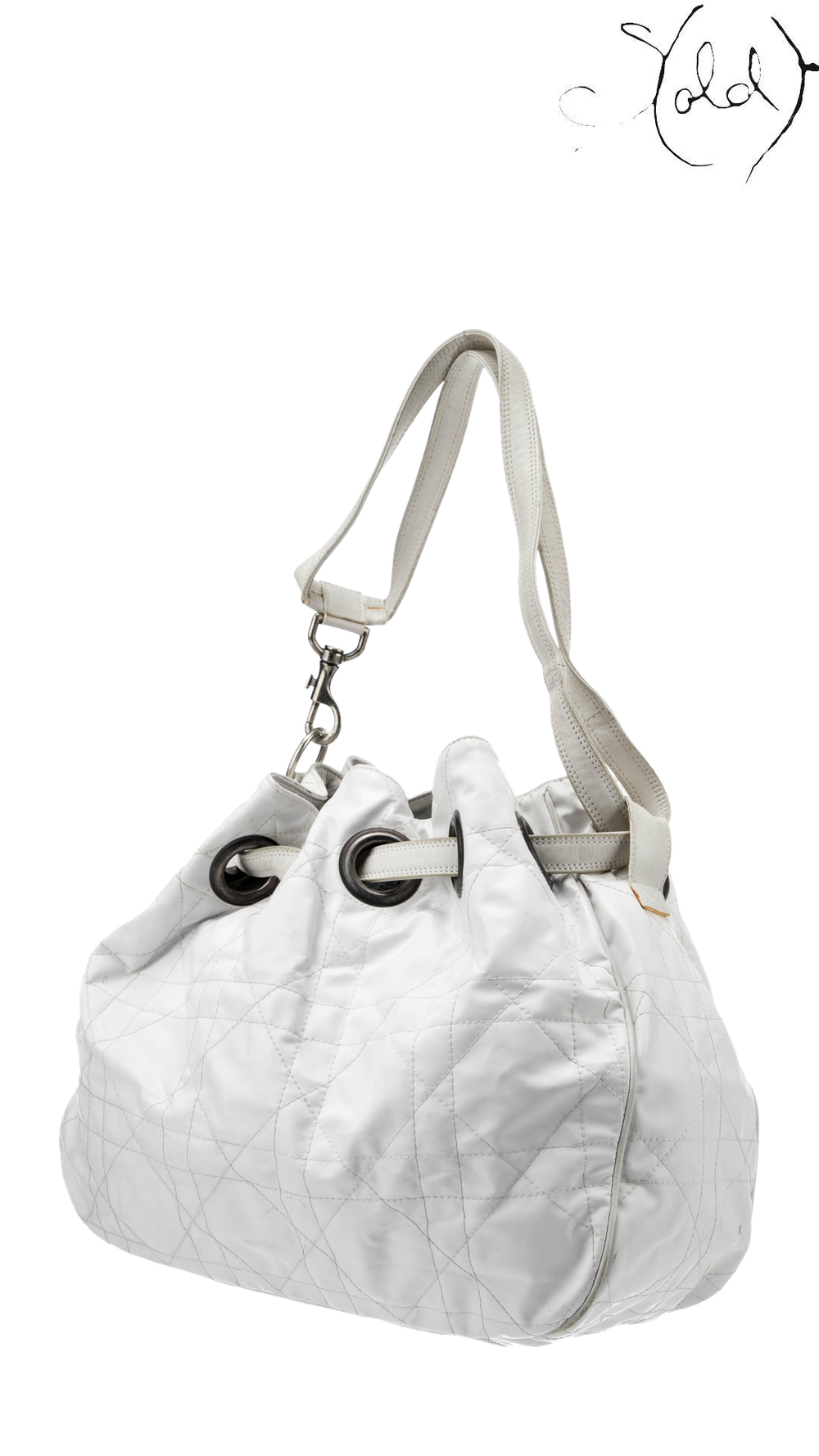 Dior white patent Cannage hobo bag: angled view