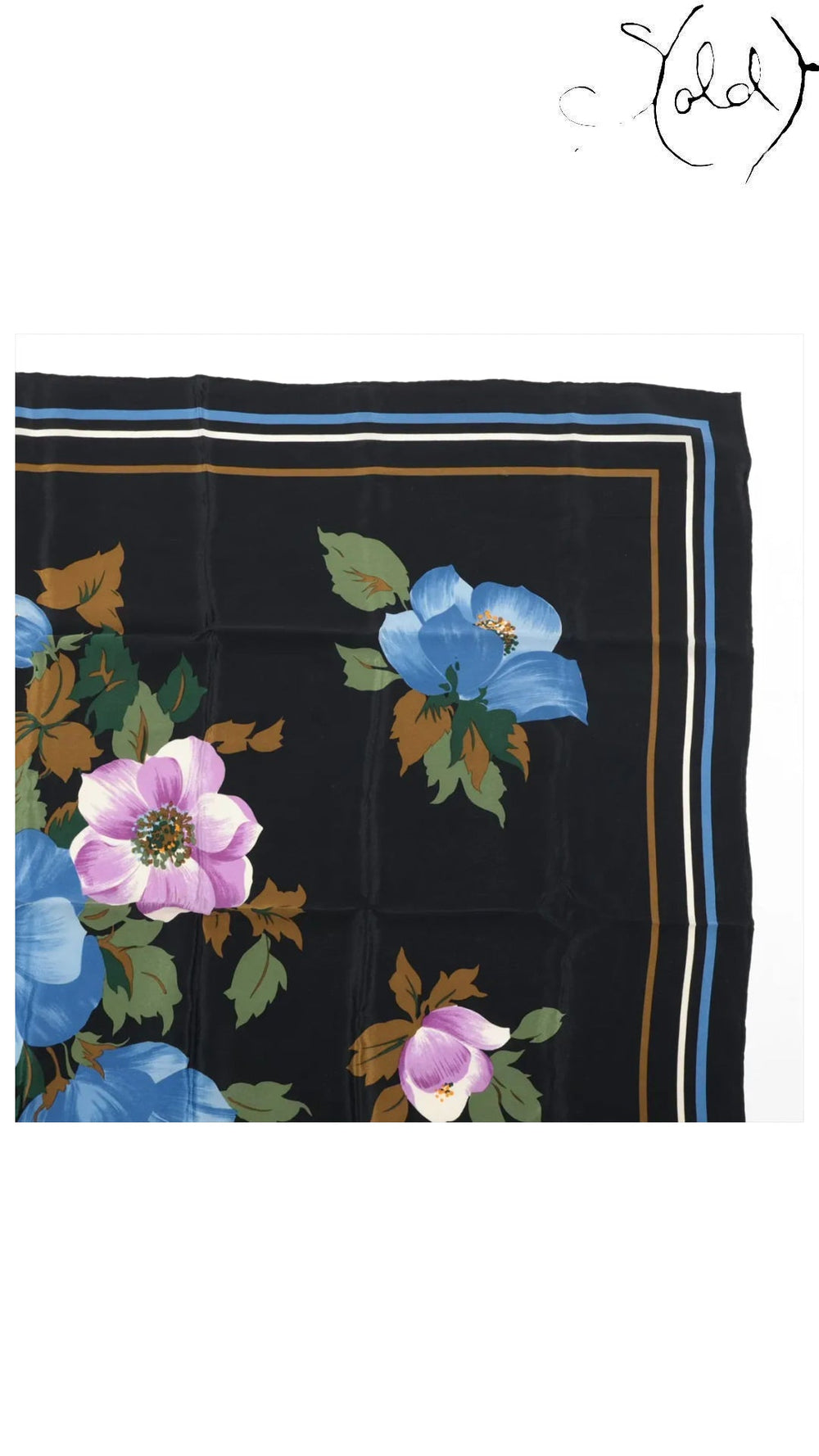 Christian Dior Black Floral Silk Scarf — detail view 3