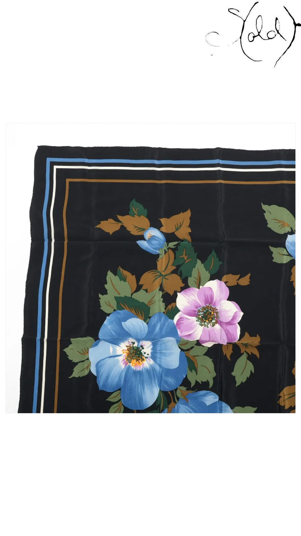 Christian Dior Black Floral Silk Scarf — detail view 2