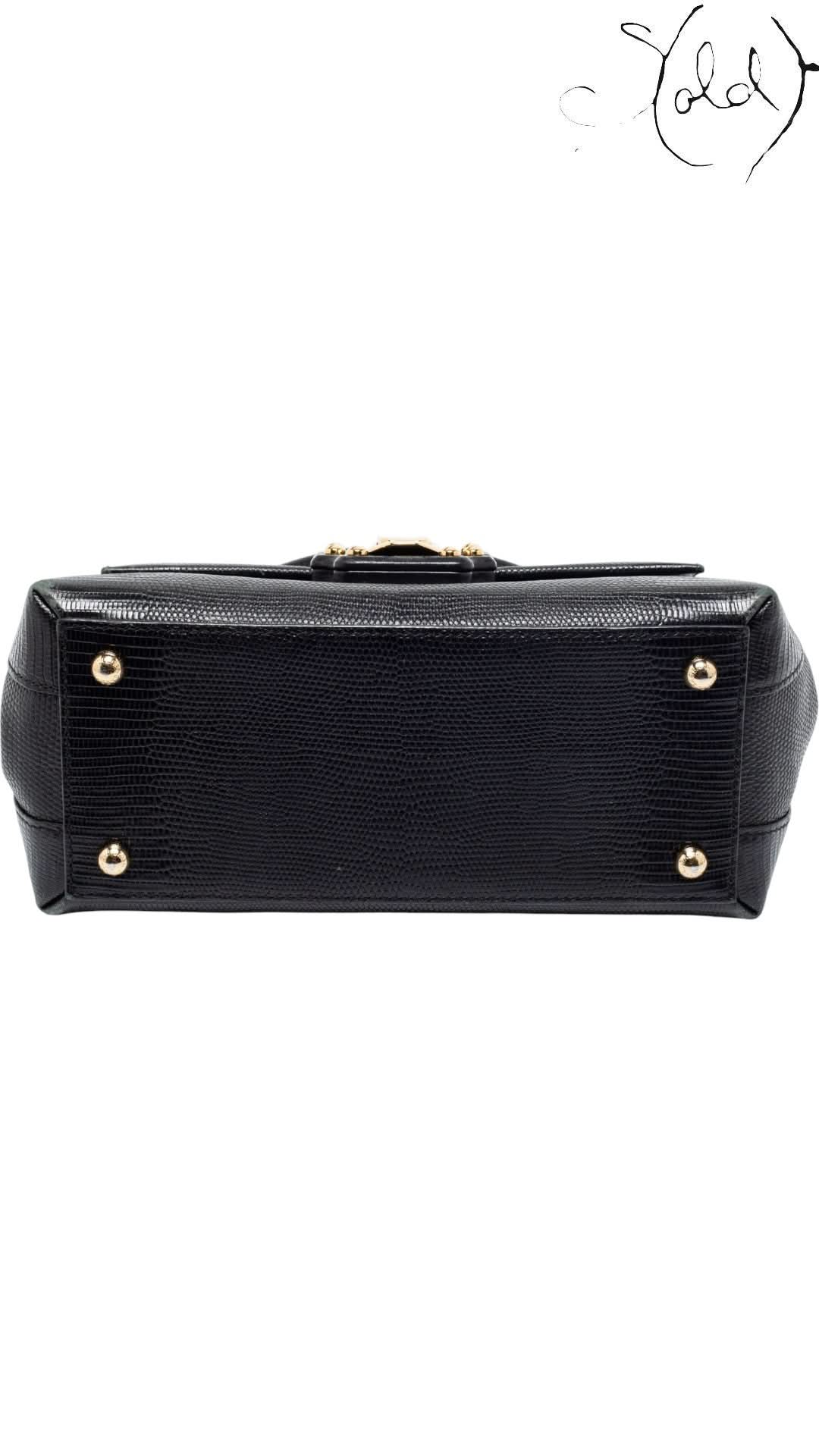 Dolce & Gabbana Bags Dolce & Gabbana Black Lizard - Embossed Top Handle Bag Gold Hardware | Sold Attire