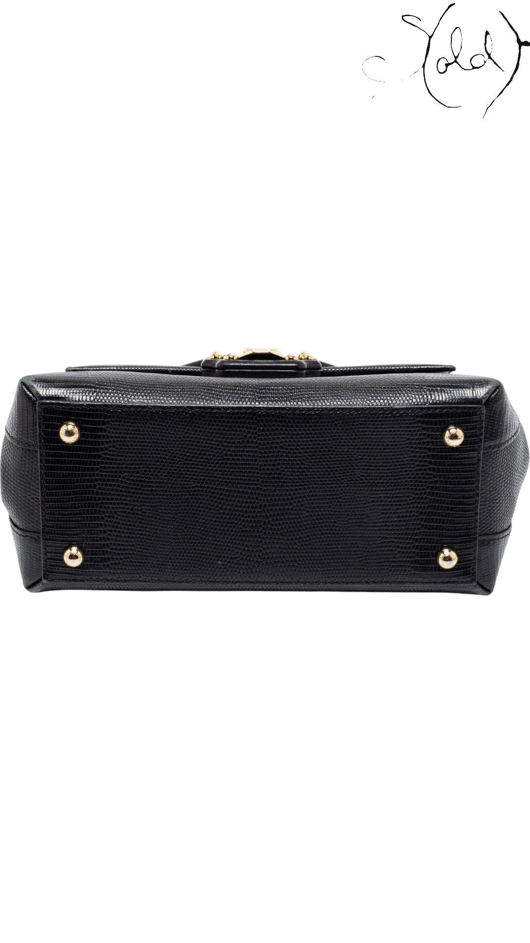 Dolce & Gabbana Black Lizard-Embossed Top Handle Bag Gold Hardware, Hardware detail | Sold Attire
