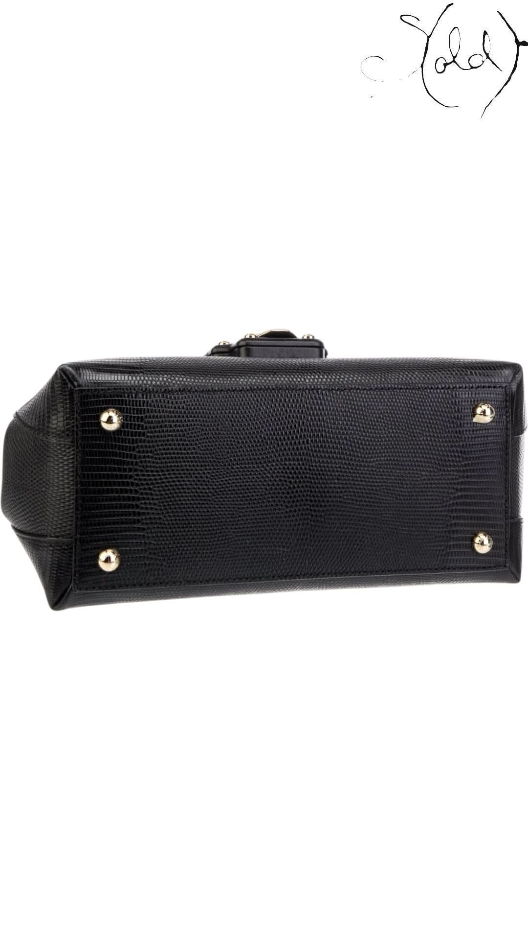 Dolce & Gabbana Bags Dolce & Gabbana Black Lizard - Embossed Top Handle Bag Gold Hardware | Sold Attire
