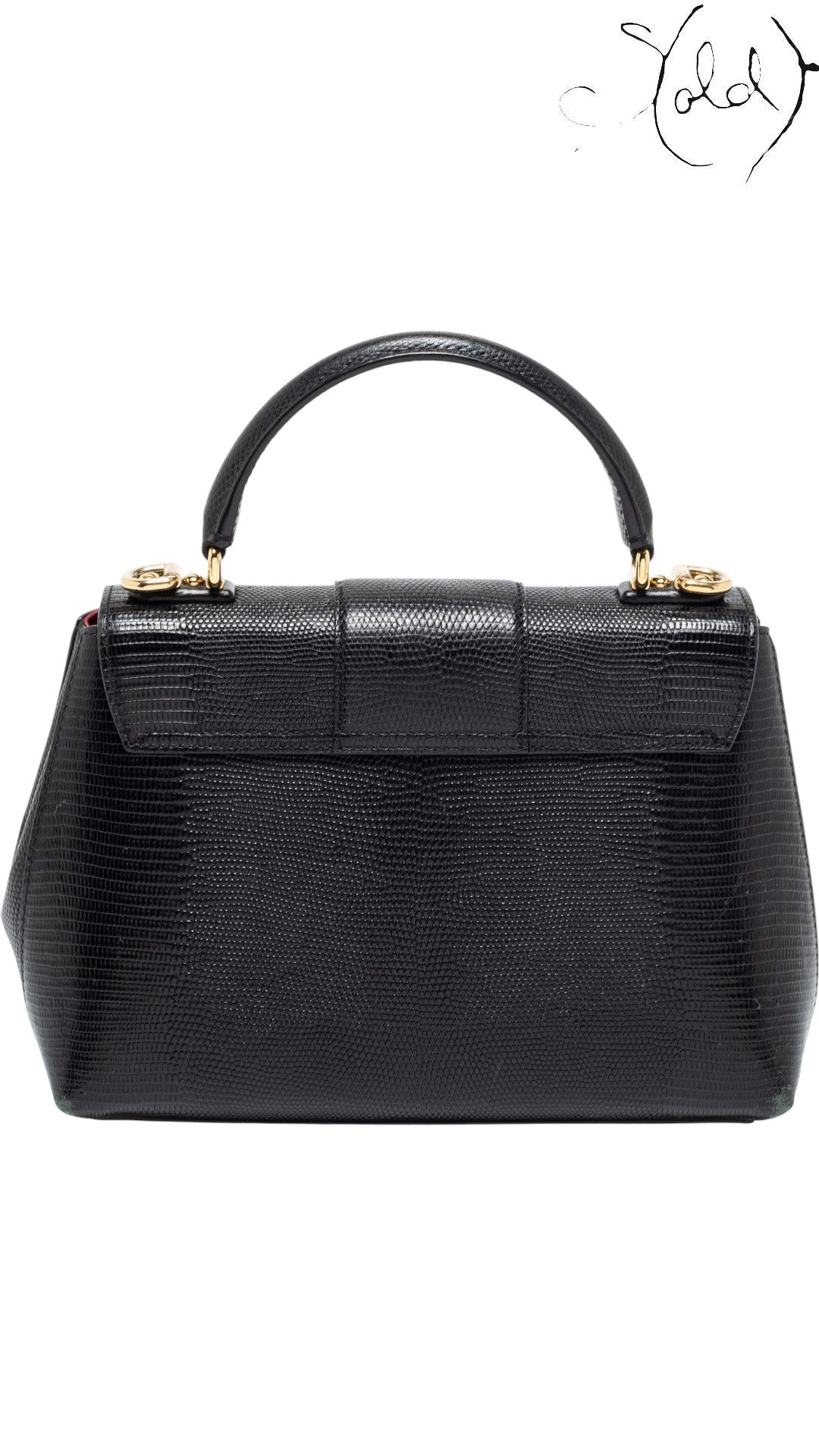 Dolce & Gabbana Bags Dolce & Gabbana Black Lizard - Embossed Top Handle Bag Gold Hardware | Sold Attire