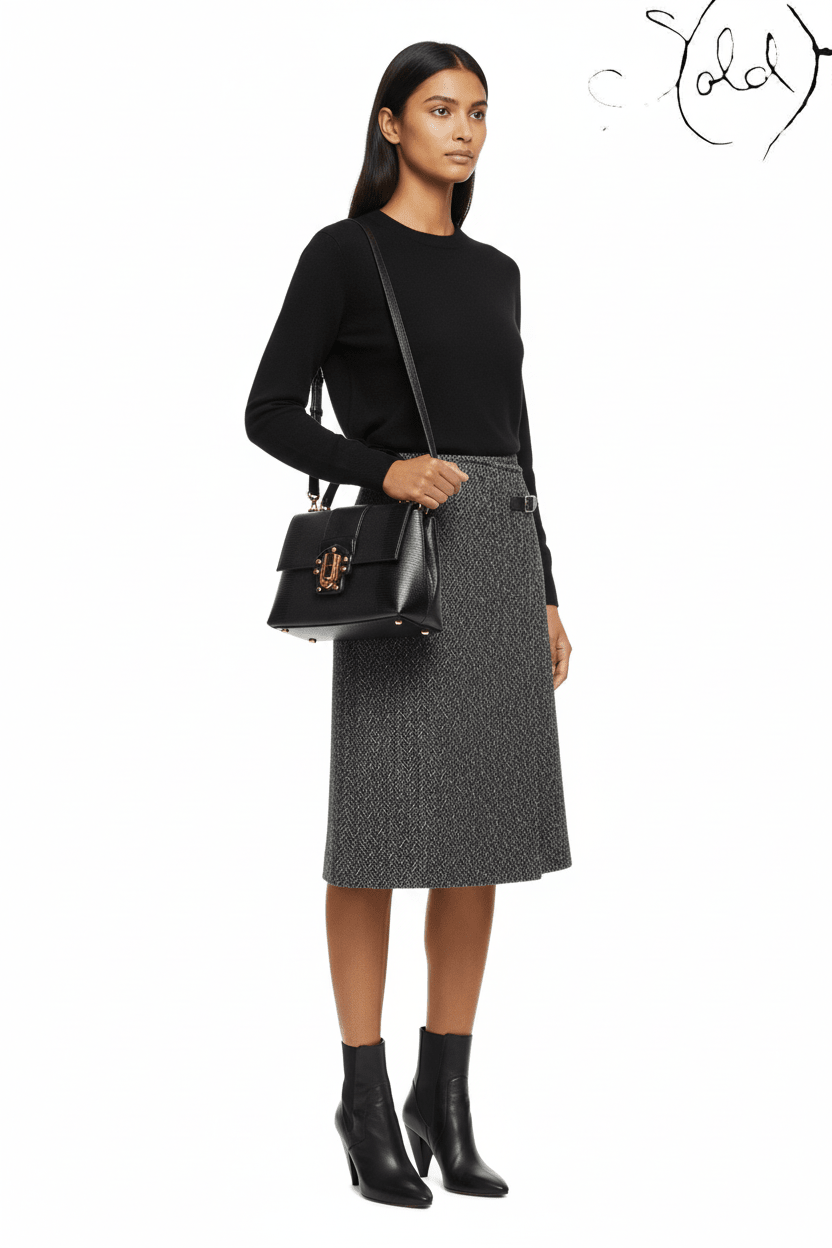 Dolce & Gabbana Black Lizard-Embossed Top Handle Bag Gold Hardware, Strap detail | Sold Attire
