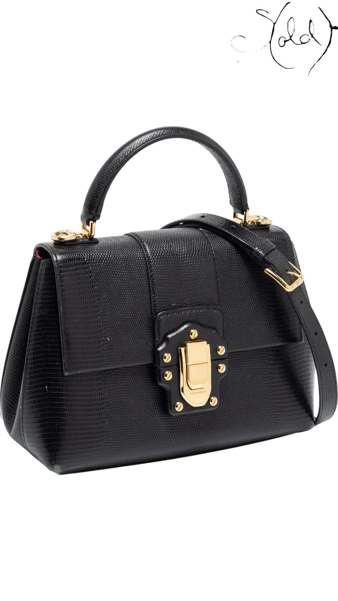 Dolce & Gabbana Bags Dolce & Gabbana Black Lizard - Embossed Top Handle Bag Gold Hardware | Sold Attire