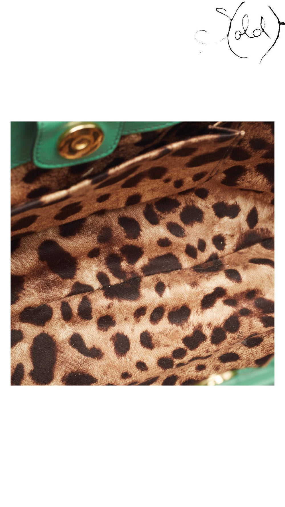 Interior lining detail of Dolce & Gabbana green python Miss Sicily tote