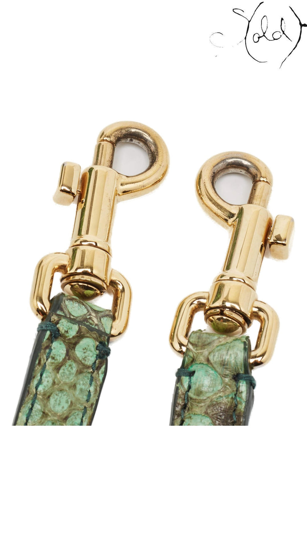 Gold-tone shoulder strap clasps on Dolce & Gabbana green python Miss Sicily tote