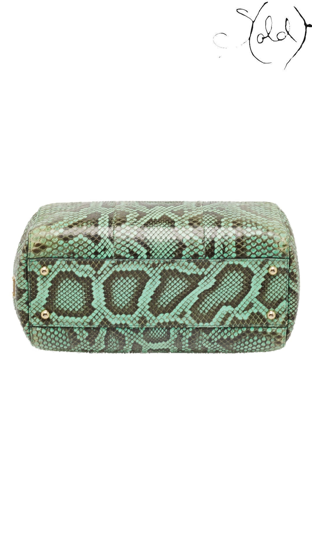 Base and protective feet of Dolce & Gabbana green python Miss Sicily tote