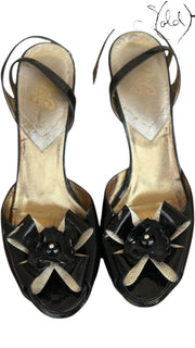 Dolce Gabbana Slingback Heels Black Patent Floral Applique Size 40