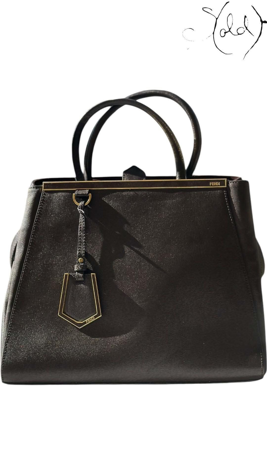 Fendi 2Jours Saffiano Tote – Black Structured Power | Sold Attire - Sold Attire