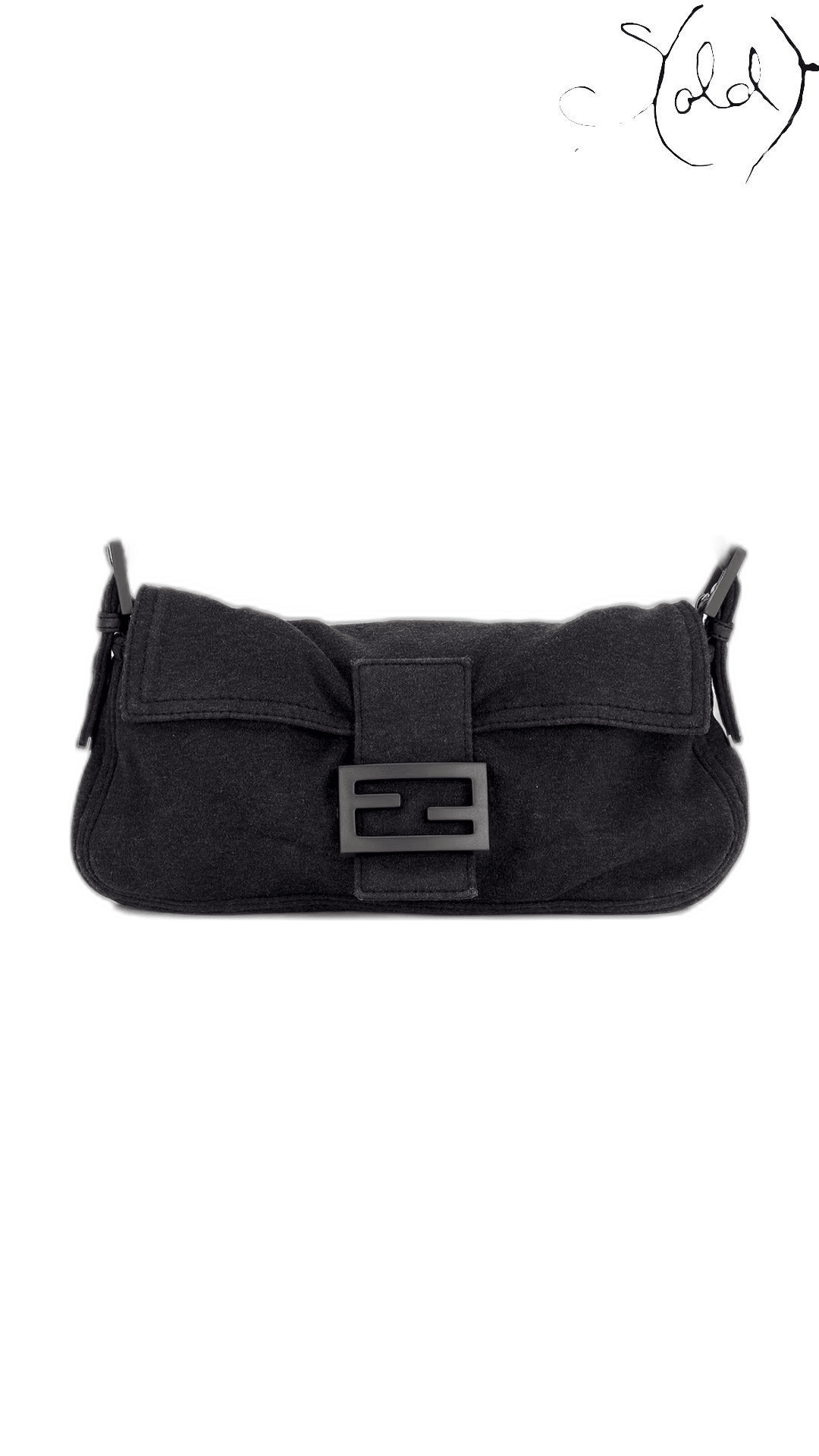 Fendi Baguette 26424 Grey Cotton Shoulder Bag 1