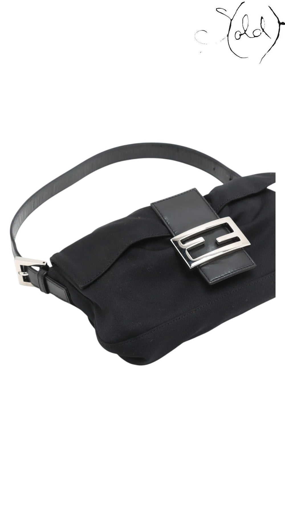Sold Attire black jersey Fendi Mamma Baguette shoulder bag with leather trim and silver FF logo clasp.