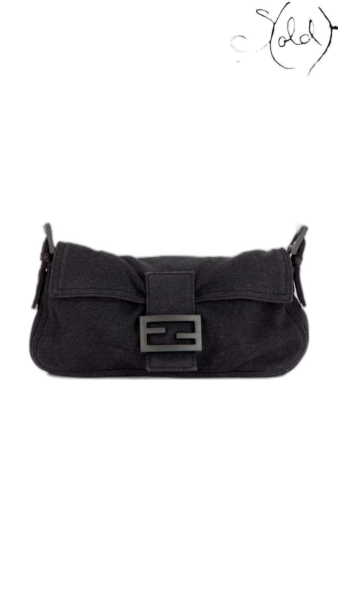 Fendi Baguette 26424 Grey Cotton Shoulder Bag 1