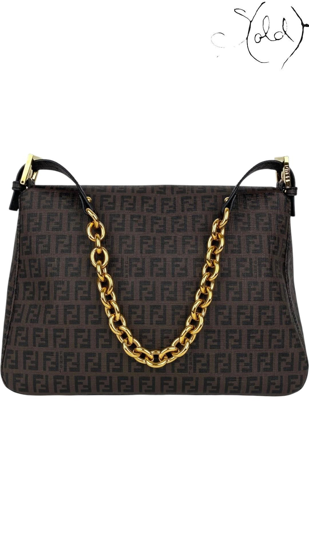 Fendi Brown Zucca Canvas Mamma Baguette Shoulder Bag, Back view | Sold Attire