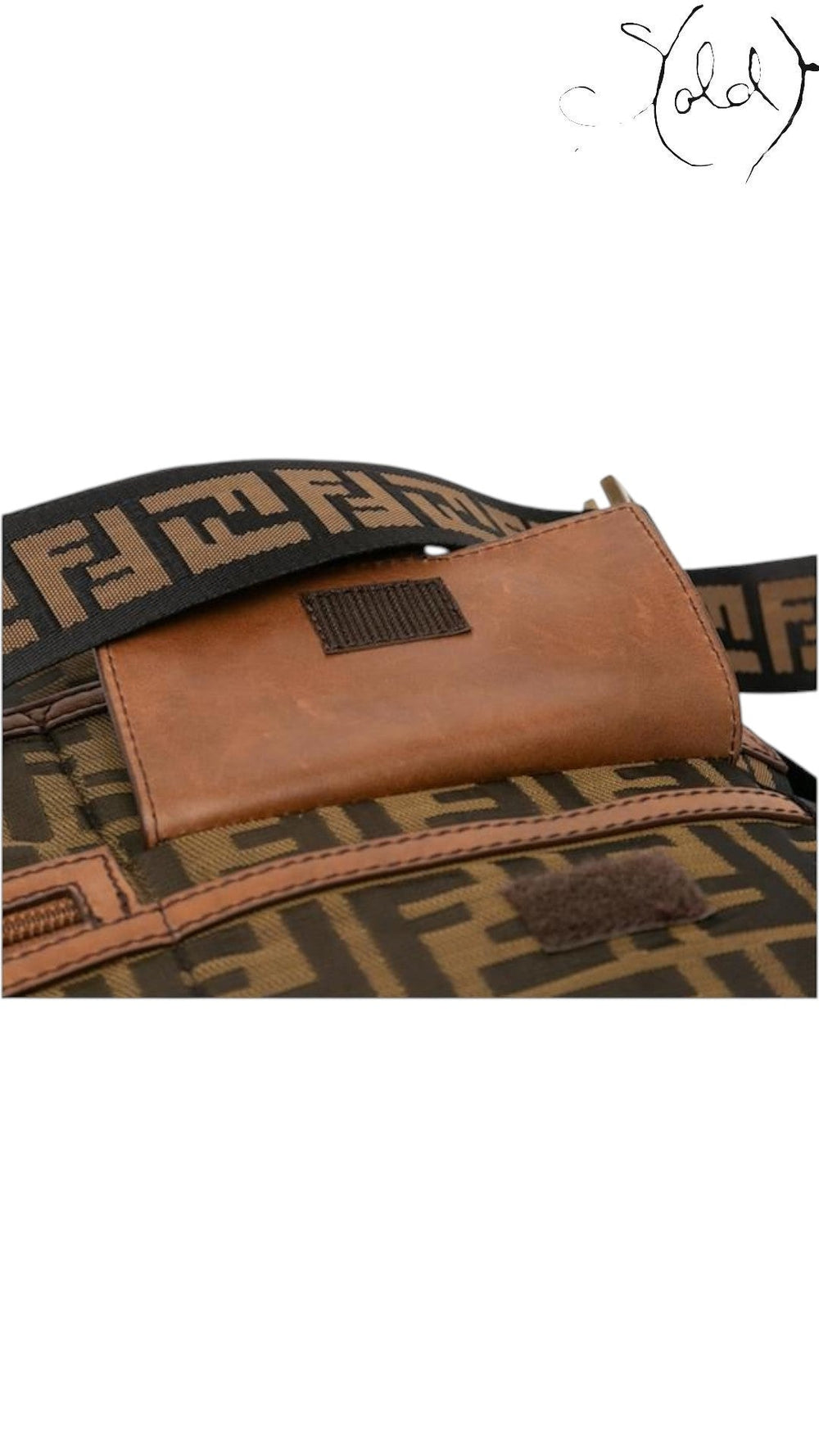 Sold Attire vintage Fendi Zucca messenger bag in tobacco canvas with brown leather trim and FF logo strap detail