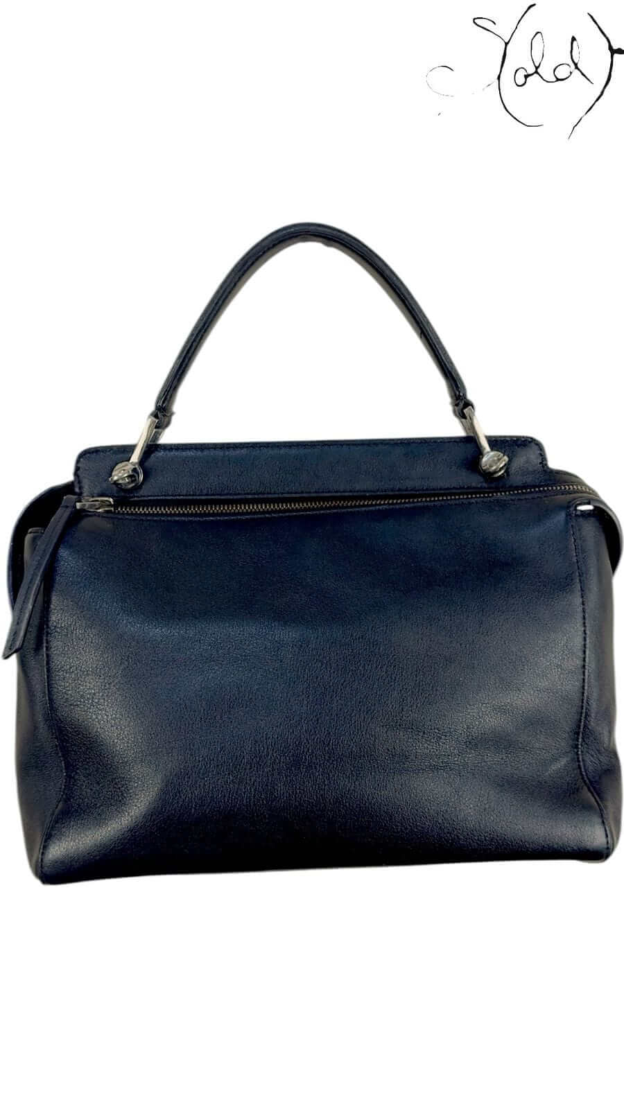Fendi Dotcom Medium – Navy Calfskin Handbag, Back view | Sold Attire