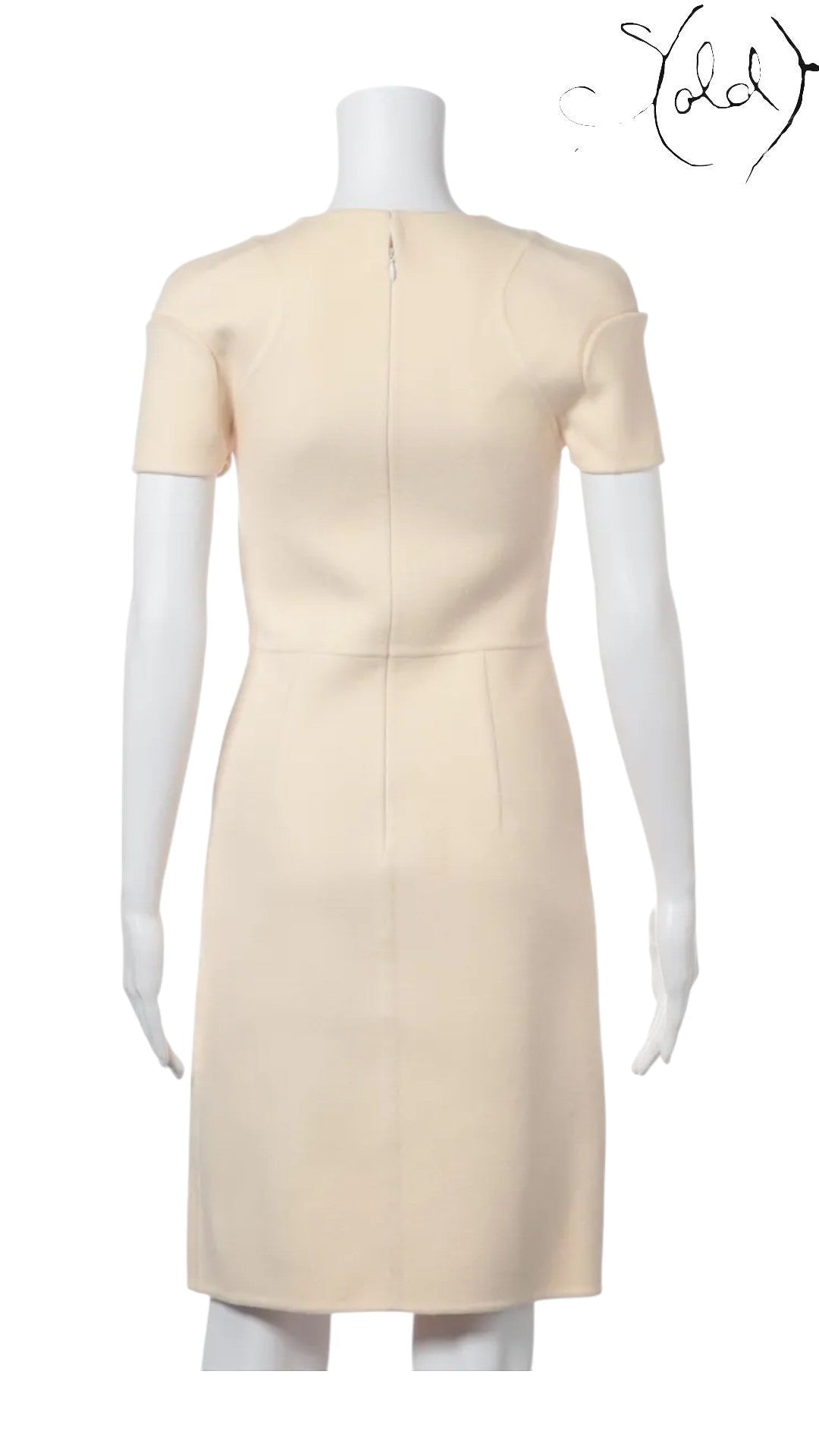 Sold Attire Fendi ivory wool sleeveless sheath dress with a clean A-line silhouette and structured shoulders, size 38.