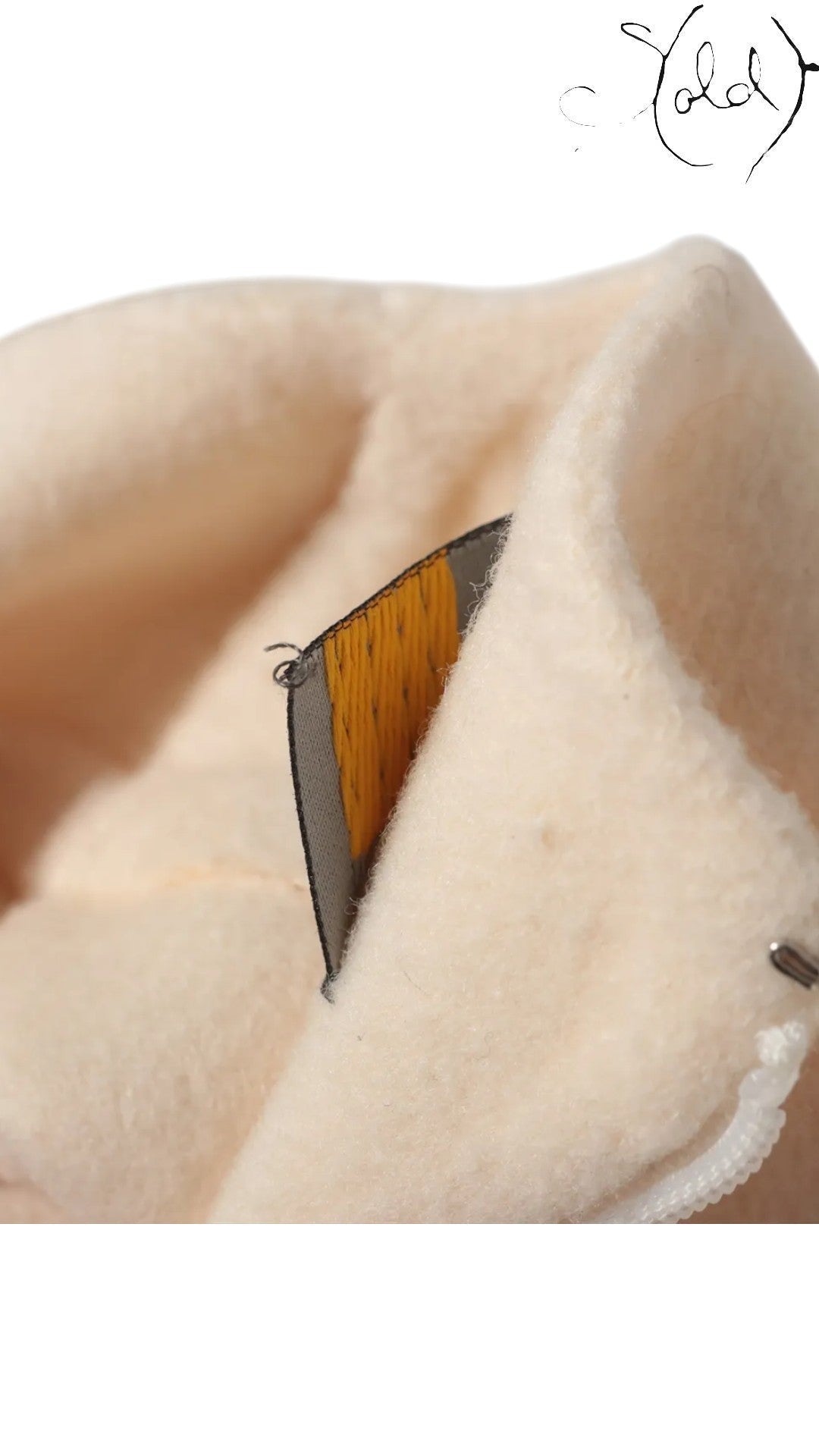 Sold Attire Fendi ivory wool sleeveless dress, size 38. Close-up of wool texture and care tag.