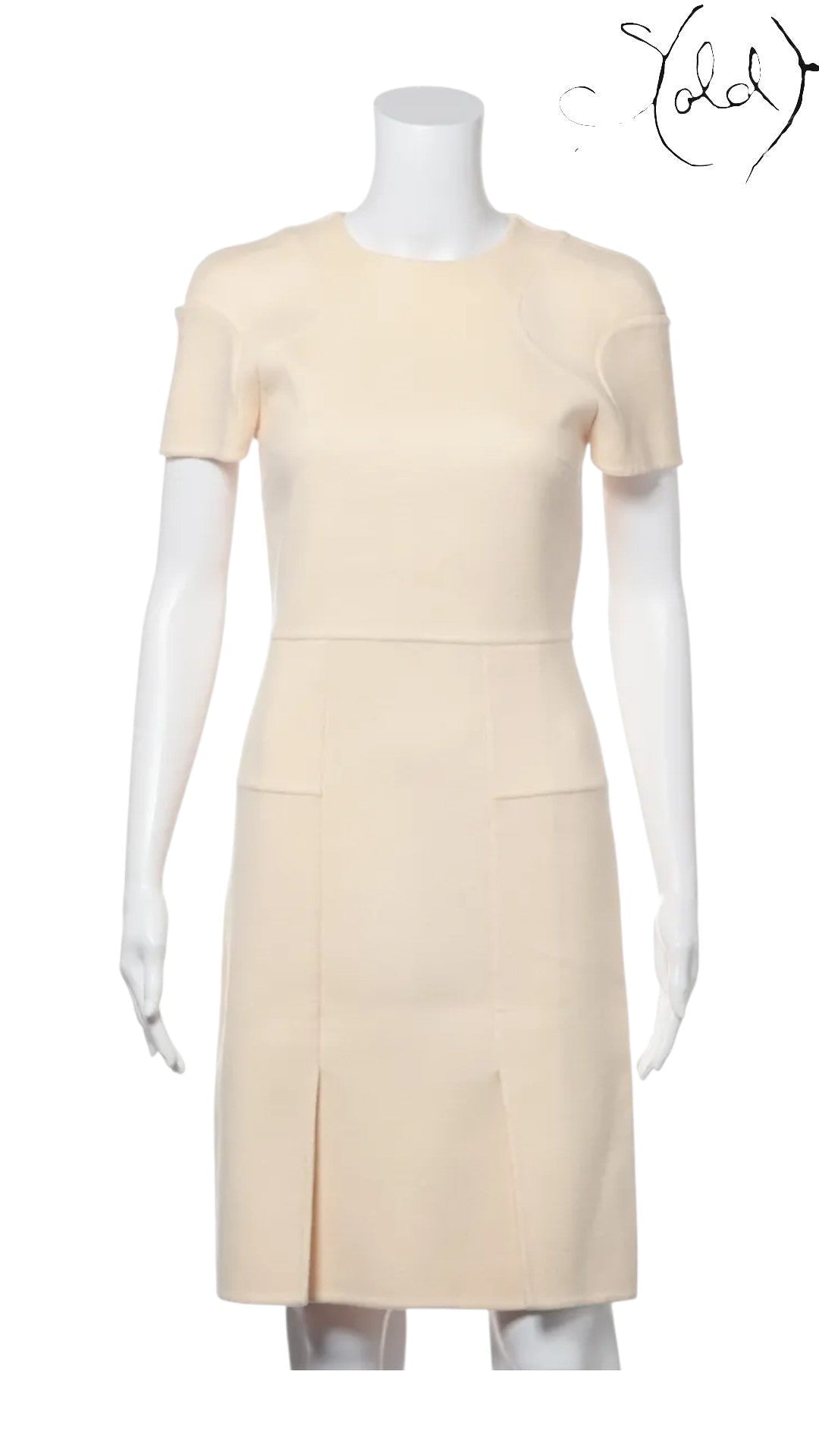 Sold Attire Fendi ivory wool sleeveless dress with a structured silhouette and subtle pocket details. Size 38.