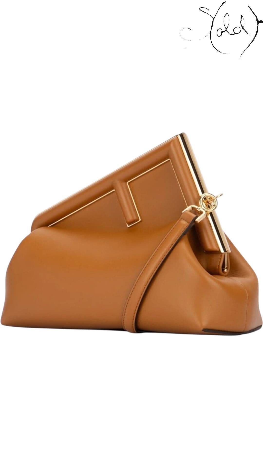 Fendi First Small Caramel Nappa Leather Clutch | Sold Attire - Sold Attire