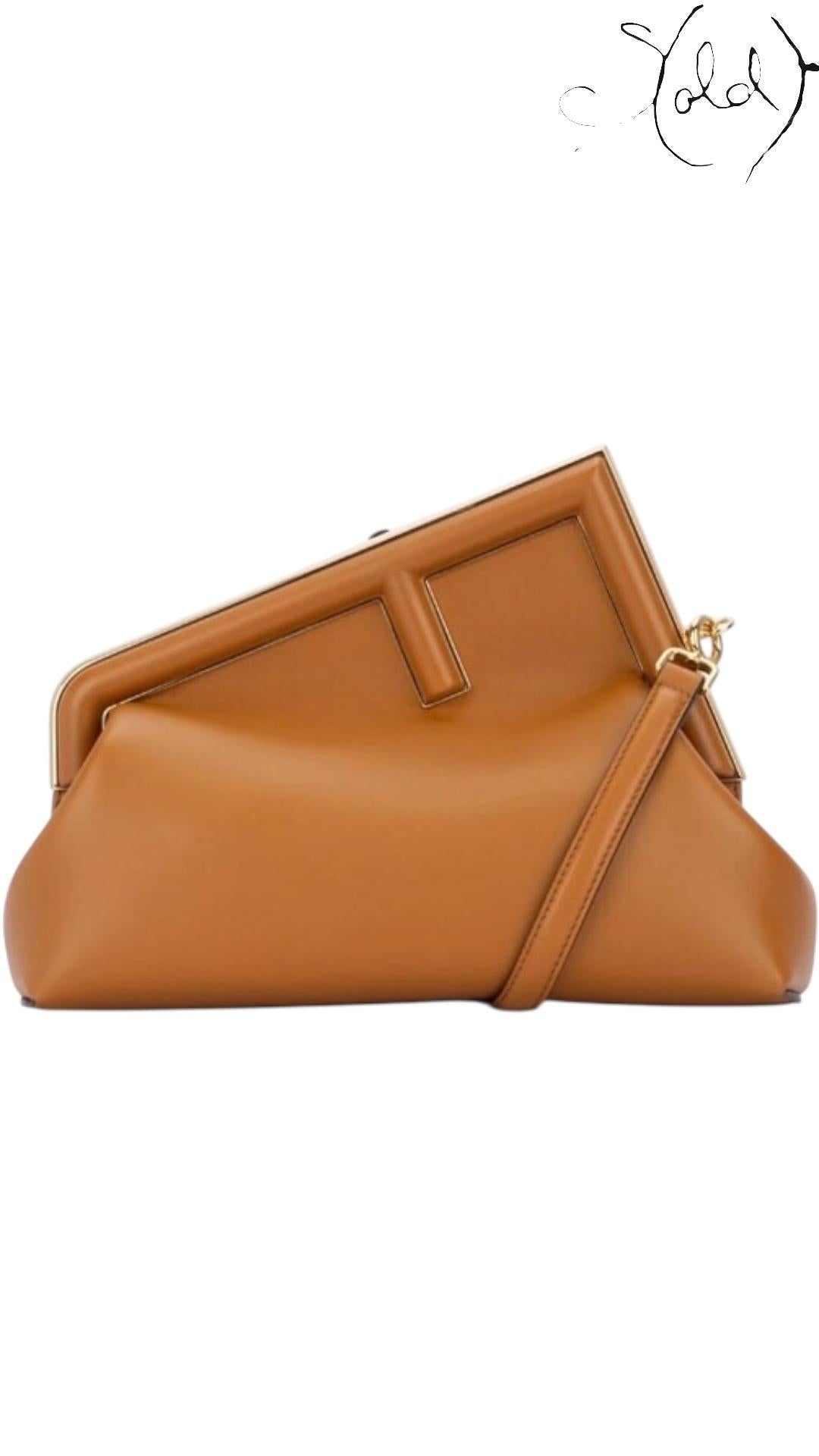 Fendi First Small Caramel Nappa Leather Clutch — Interior view | Sold Attire
