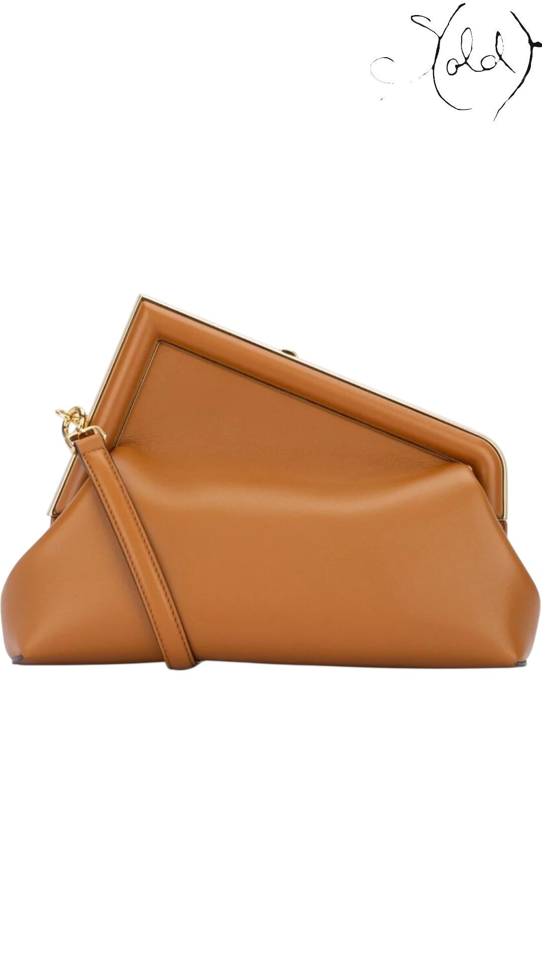 Fendi First Small Caramel Nappa Leather Clutch — Back view | Sold Attire