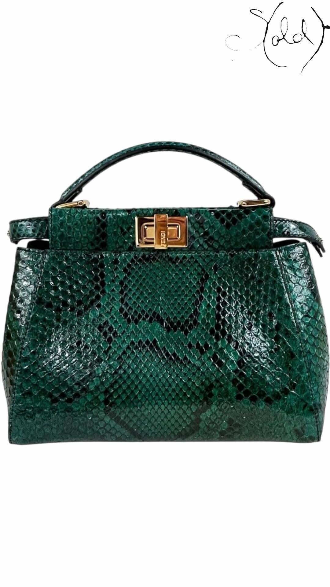 Fendi Mini Peekaboo – Emerald Python | Sold Attire - Sold Attire