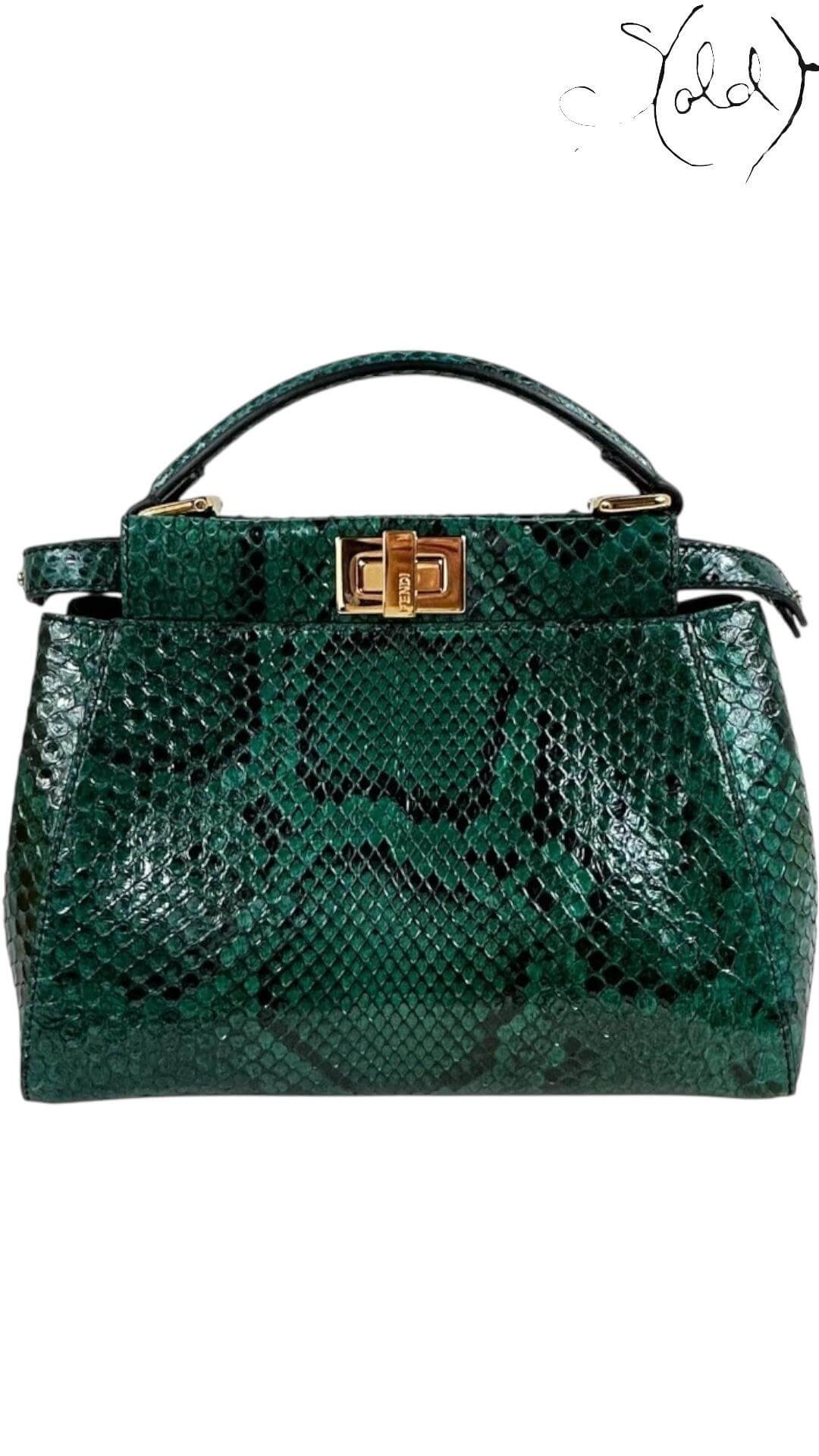 Fendi Mini Peekaboo – Emerald Python, Detail view | Sold Attire