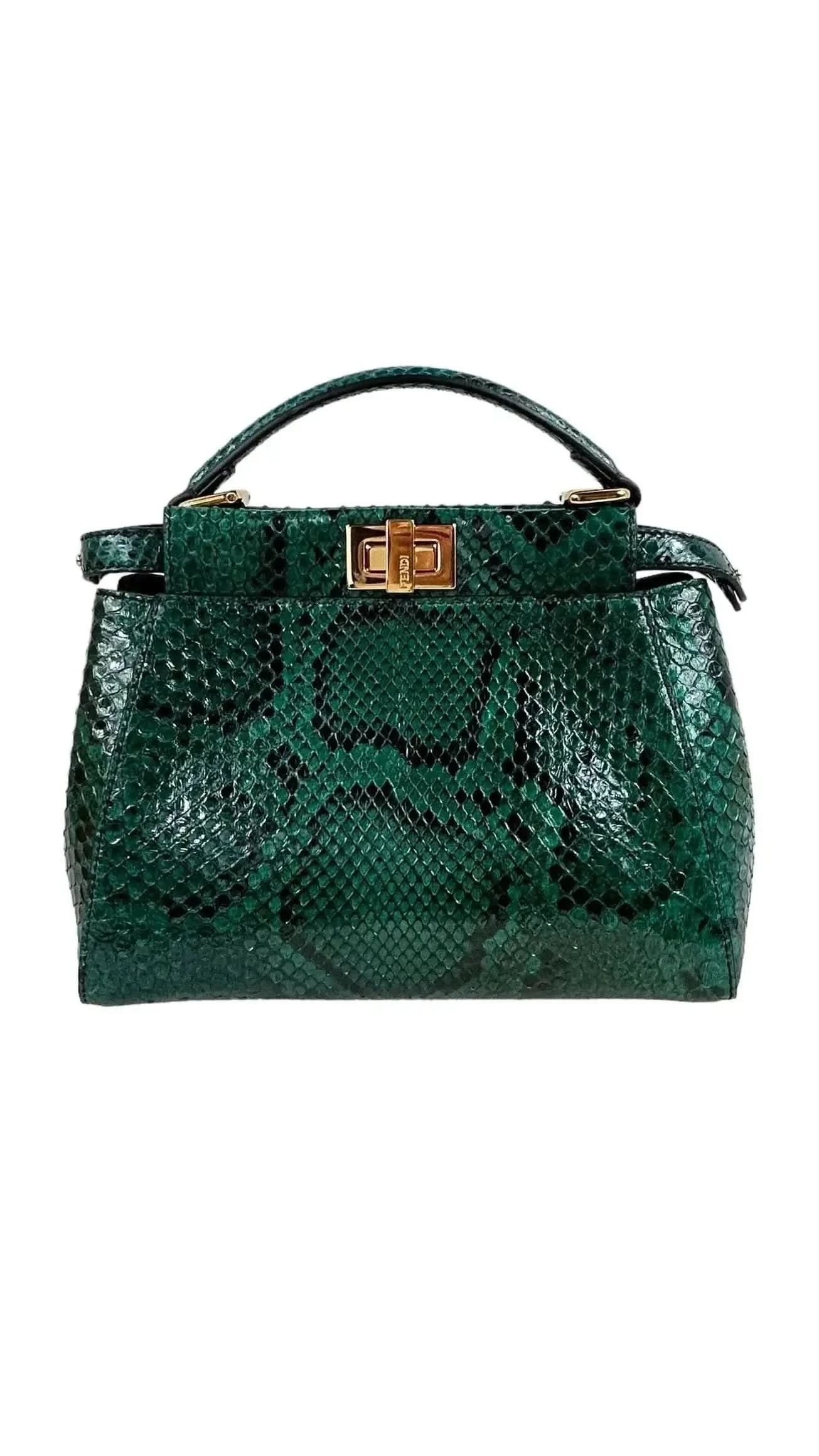 Fendi Mini Peekaboo – Emerald Python | Sold Attire - Sold Attire